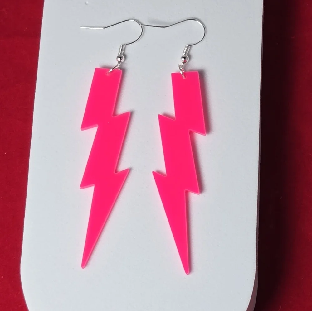 Neon Glow Rave Earrings Party Festival Dangle Lightning Bolt Blacklight 80s NWT